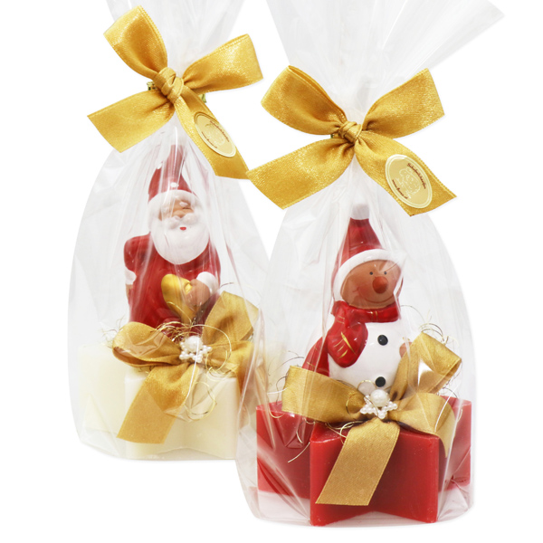 Schafmilchseife Stern 80g, dekoriert mit weihnachtliche Figuren in Cello, Classic/Granatapfel 