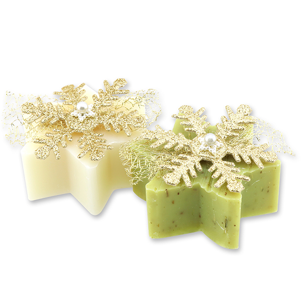 Sheep milk star soap 80g decorated with a snowflake, Classic/verbena 