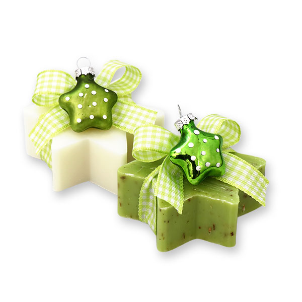 Sheep milk soap star 80g, decorated with a glass star, Classic/verbena 