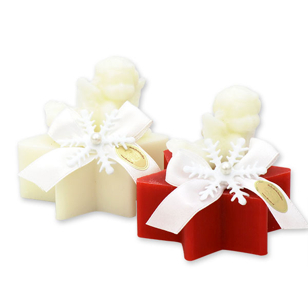 Sheep milk soap star 80g, decorated with a soap angel 20g, Classic/pomegranate 