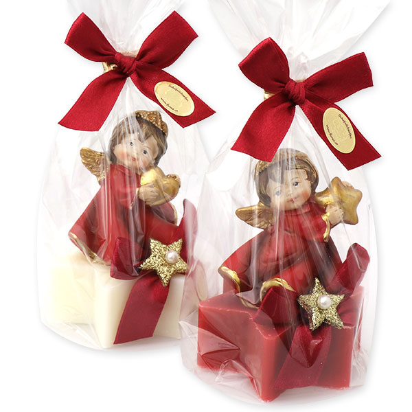 Sheep milk star soap 80g decorated with an angel in a cellophane, Classic/pomegranate 