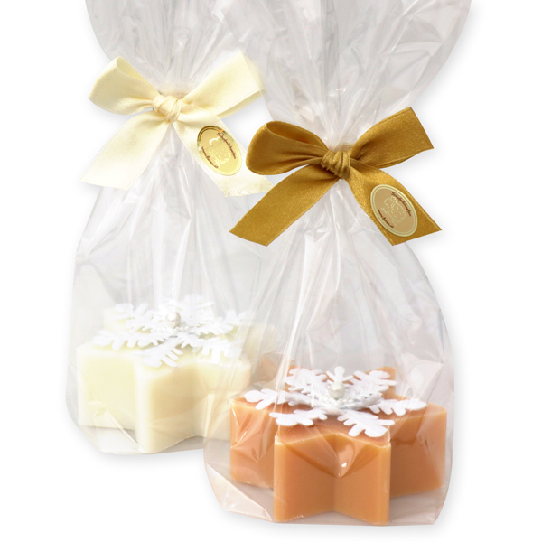 Sheep milk soap star 80g decorated with a snowflake in a cellophane, Classic/quince 