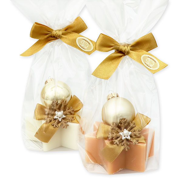 Sheep milk soap star 80g decorated with a christmas ball in a cellophane, Classic/swiss pine 