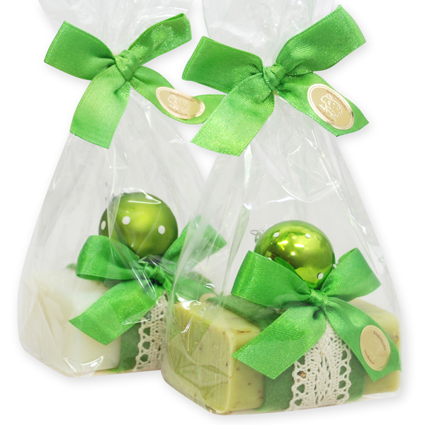 Sheep milk soap 100g, decorated with a glass christmas ball in a cellophane, Classic/verbena 