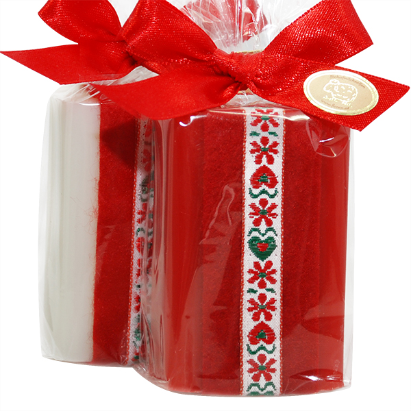 Sheep milk soap 100g, decorated with felt ribbon in a cellophane, Classic/pomegranate 