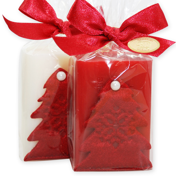 Sheep milk soap 100g, decorated with a christmas tree in a cellophane, Classic/pomegranate 