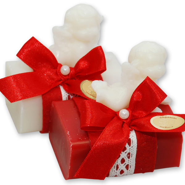 Sheep milk soap 100g decorated with a soap angel 20g, Classic/pomegranate 