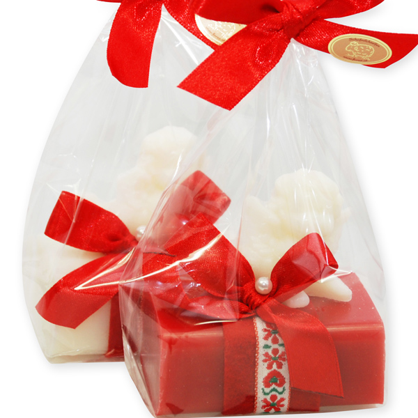 Sheep milk soap 100g, decorated with a soap angel 20g in a cellophane, Classic/pomegranate 