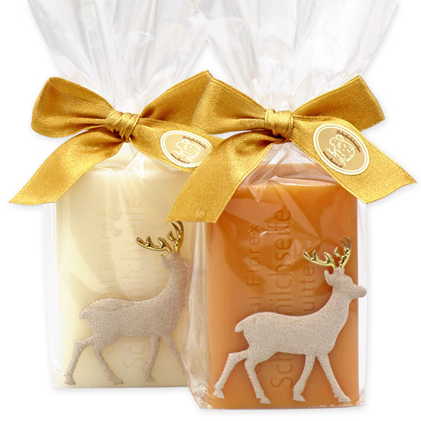 Sheep milk soap 100g decorated with a deer in a cellophane, Classic/quince 