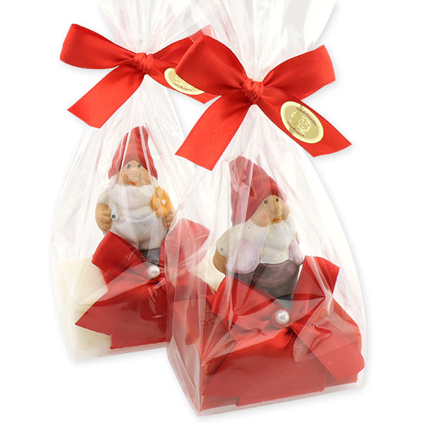 Sheep milk soap 100g, decorated with a gnome in a cellophane, Classic/pomegranate 