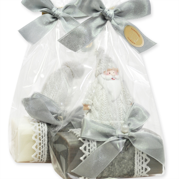 Sheep milk soap 100g, decorated with christmas figures in a cellophane, Classic/christmas rose silver 