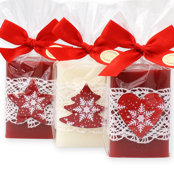 Sheep milk soap 100g, decorated with christmas motives in a cellophane, Classic/pomegranate 