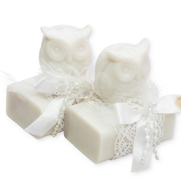 Sheep milk soap 100g decorated with an owl, Christmas rose 