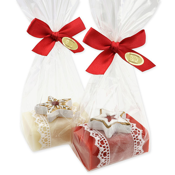 Sheep milk soap 100g, decorated with gingerbread decoration in a cellophane, Classic/pomegranate 