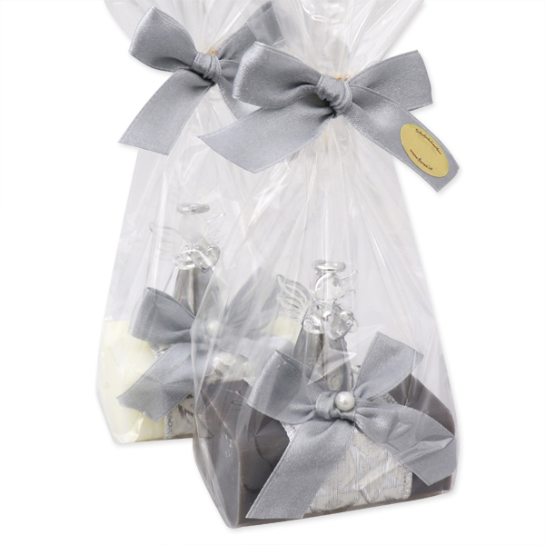 Sheep milk soap 100g, decorated with an angel in a cellophane, Classic/christmas rose silver 