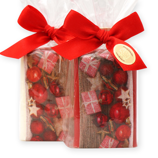 Sheep milk soap 100g, decorated with a christmas ribbon in a cellophane, Christmas rose/pomegranate 