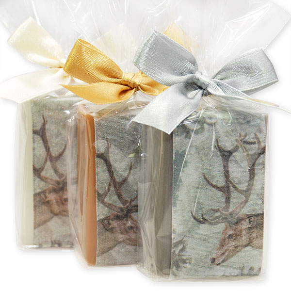 Sheep milk soap 100g decorated with a deer ribbon in a cellophane, sorted 