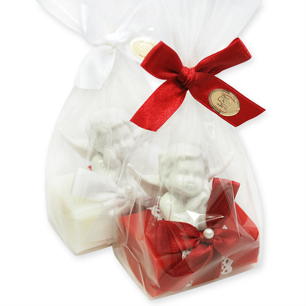 Sheep milk soap 100g decorated with an angel in a cellophane, Classic/pomegranate 