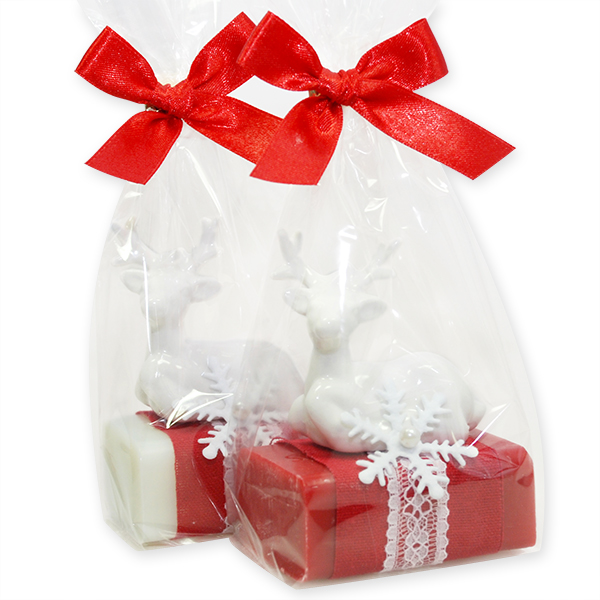 Sheep milk soap 100g decorated with a deer in a cellophane, Classic/pomegranate 