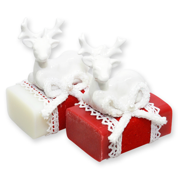 Sheep milk soap 100g decorated with a deer, Classic/pomegranate 