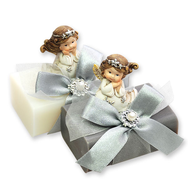 Sheep milk soap 100g decorated with an angel, Classic/christmas rose silver 