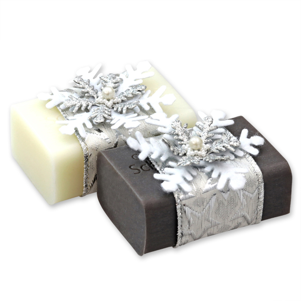 Sheep milk soap 100g, decorated with a snowflake, Classic/christmas rose silver 