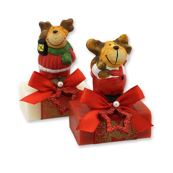 Sheep milk soap 100g decorated with a deer, Classic/pomegranate 