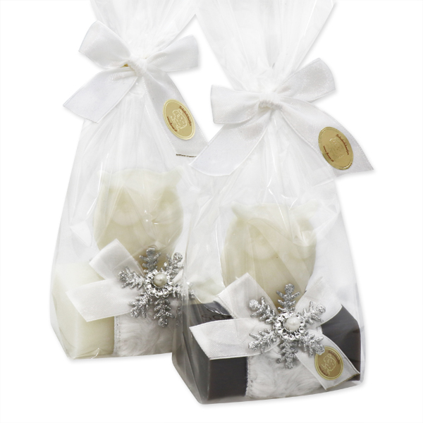 Sheep milk soap 100g, decorated with a soap owl 50g in a cellophane, Classic/christmas rose silver 