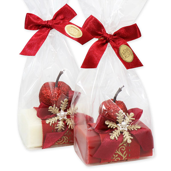 Sheep milk soap 100g, decorated with an apple in a cellophane, Classic/pomegranate 