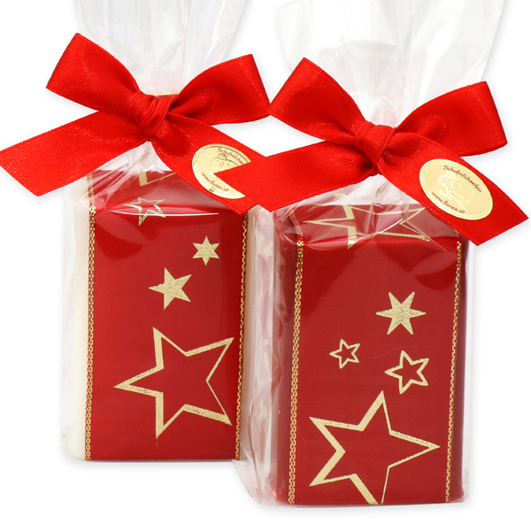 Sheep milk soap 100g, decorated with a ribbon star in a cellophane, Classic/pomegranate 