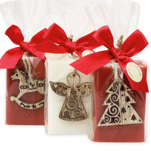 Sheep milk soap 100g, decorated with christmas decorations in a cellophane, Classic/pomegranate 