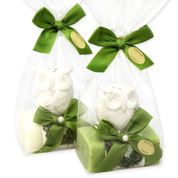 Sheep milk soap 100g decorated with an owl in a cellophane, Classic/verbena 