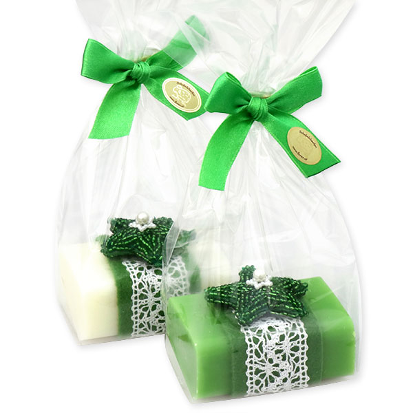 Sheep milk soap 100g, decorated with a pearl star in a cellophane, Classic/apple 