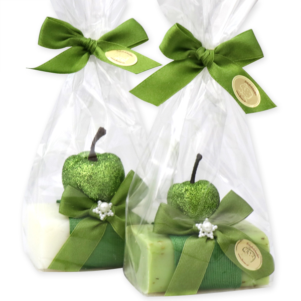 Sheep milk soap 100g, decorated with an apple in a cellophane, Classic/verbena 