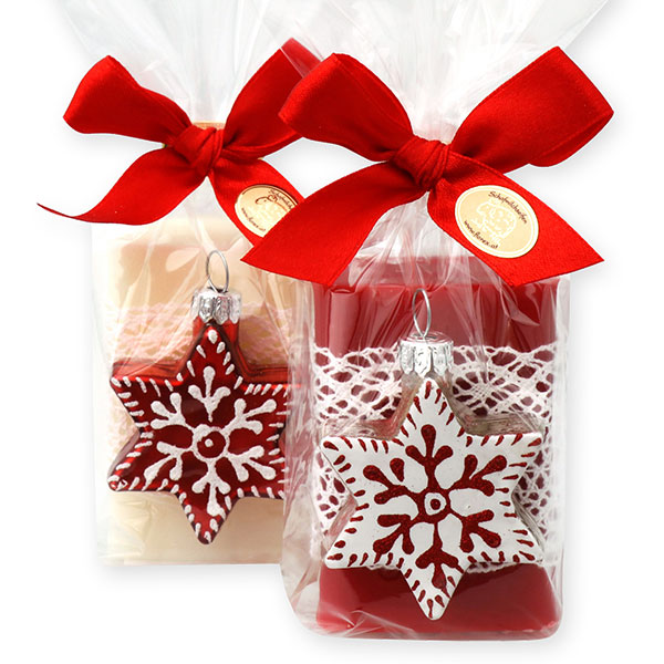 Sheep milk soap 100g, decorated with a star in a cellophane, Classic/pomegranate 