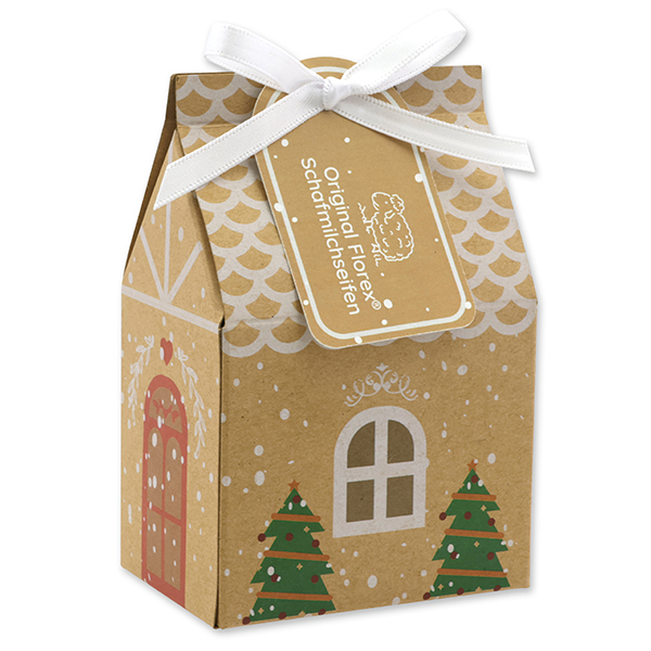 Sheep milk soap 100g packed in a house-shaped box, Christmas rose white/Classic 