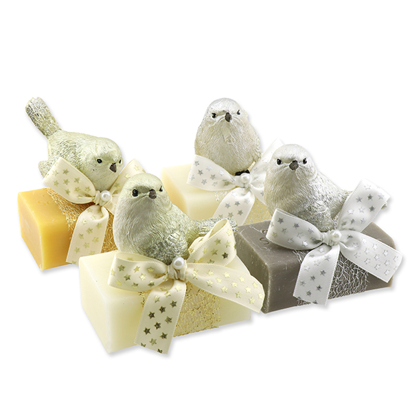 Sheep milk soap 100g, decorated with a bird, sorted 