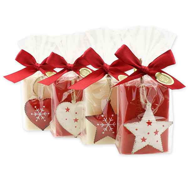 Sheep milk soap 100g, decorated with a star/heart in a cellophane, Classic/pomegranate 