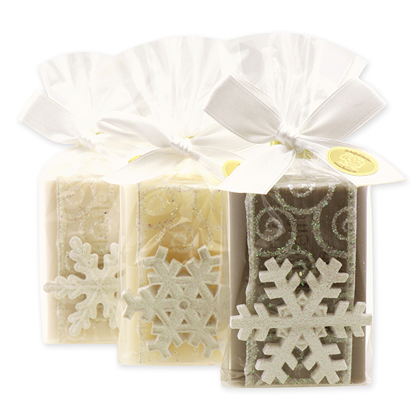 Sheep milk soap 100g, decorated with a snowflake in a cellophane, sorted 