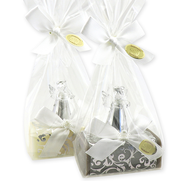 Sheep milk soap 100g, decorated with an angel in a cellophane, Classic/christmas rose silver 