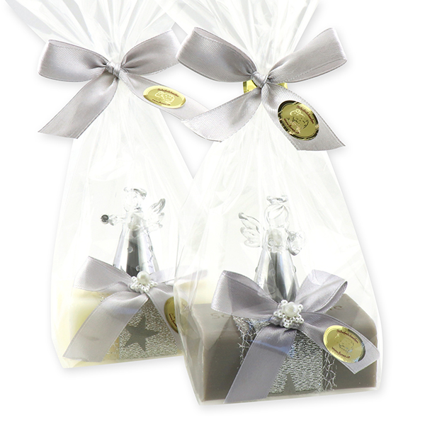 Sheep milk soap 100g, decorated with an angel in a cellophane, Classic/christmas rose silver 