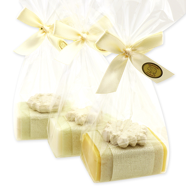 Sheep milk soap 100g deocrated with a snowflake in a cellophane, sorted 