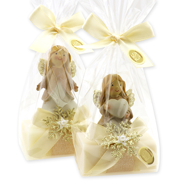 Sheep milk soap 100g deocrated with an angel in a cellophane, Classic/christmas rose 