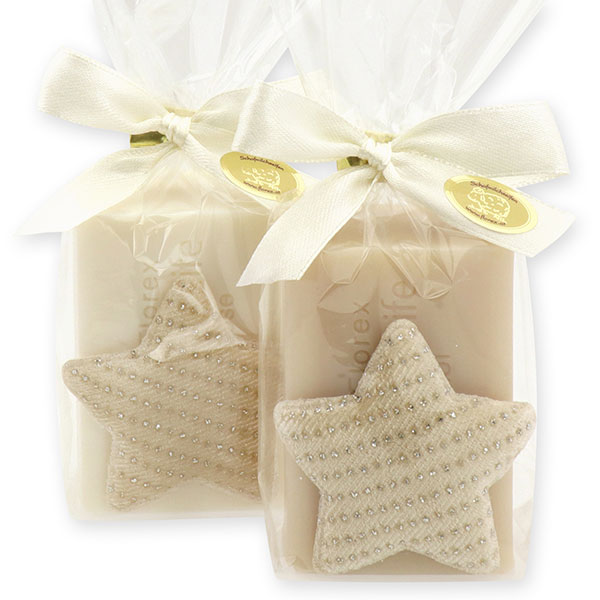 Sheep milk soap 100g decorated with a star in a cellophane, Christmas rose/almond oil 