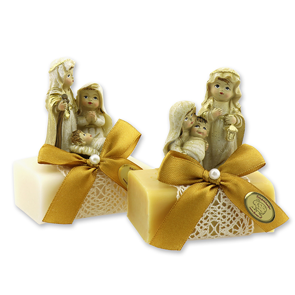 Sheep milk soap square 100g decorated with nativity figure, Classic/Swiss pine 