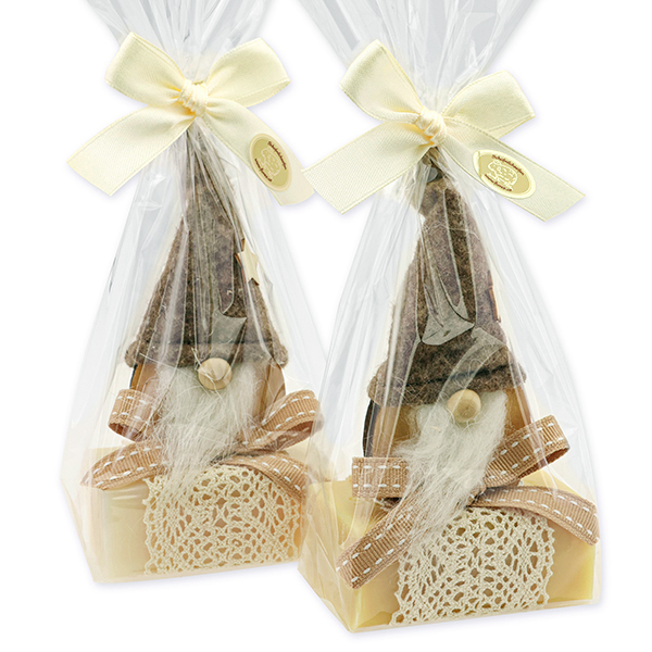 Sheep milk soap 100g, decorated with a gnome in a cellophane bag, Classic/Swiss pine 