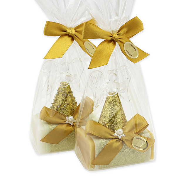 Sheep milk soap 100g decorated with an glass angel in a cellophane, Classic/swiss pine 