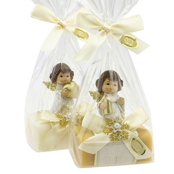 Sheep milk soap square 100g decorated with an angel in a cellophane, Classic/swiss pine 