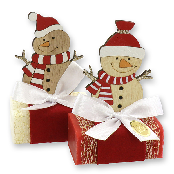 Sheep milk soap 100g deocrated with a snowman, Classic/pomegranate 