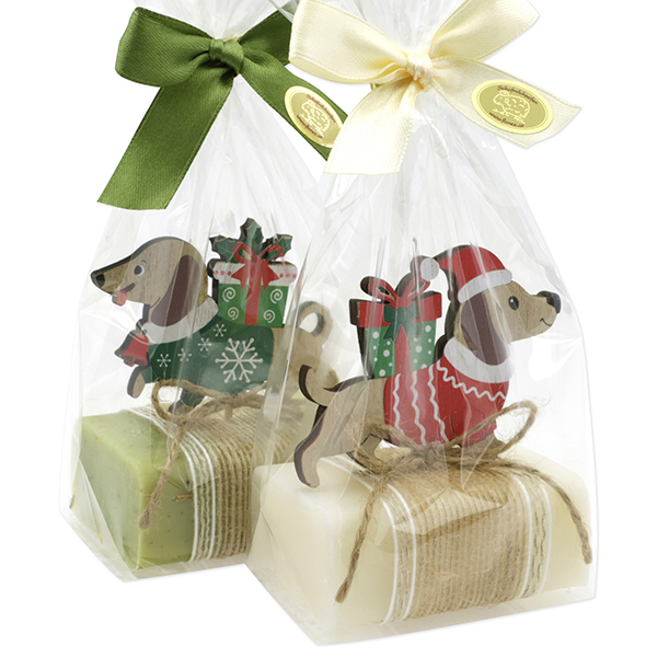 Sheep milk soap 100g decorated with a dog in a cellophane, Classic/verbena 